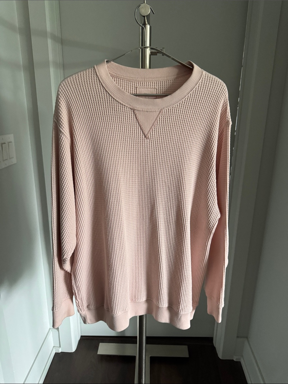 aerie Long Sleeve Waffle Crew in Light Pink